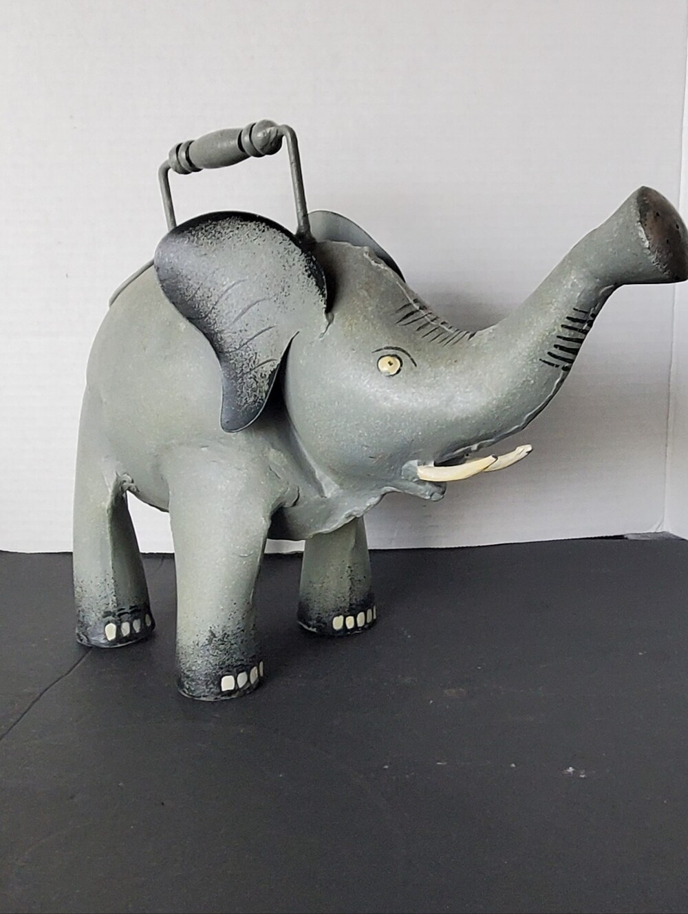 Vintage Folk Art Handmade Metal Elephant Watering Can Whimsical Yard Art